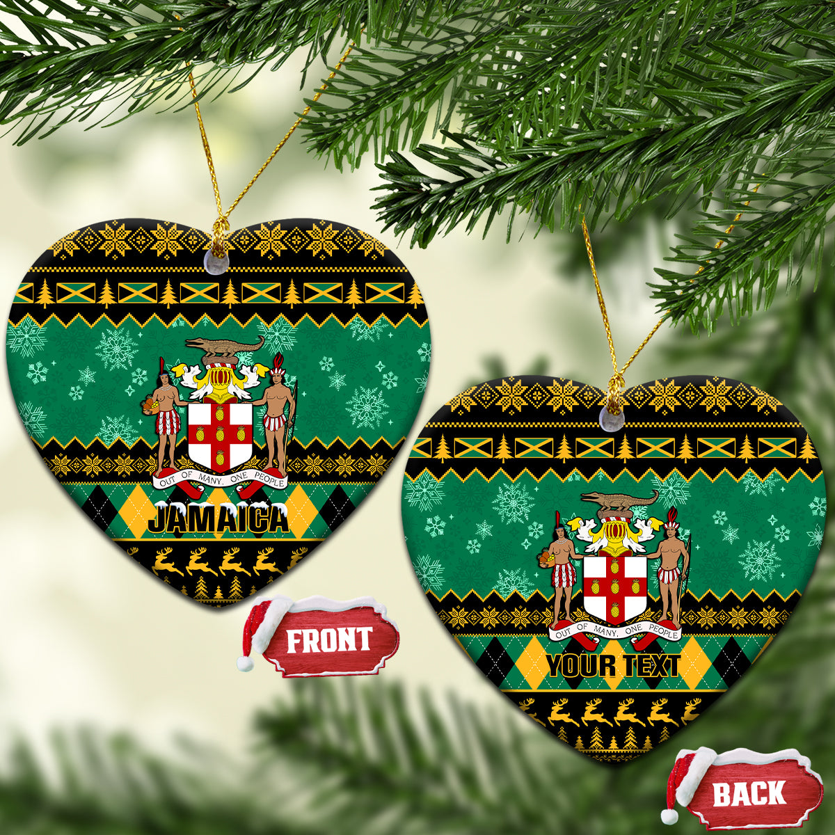 Personalised Jamaica Christmas Ceramic Ornament Jamaican Coat Of Arms Xmas Vibes - Wonder Print Shop