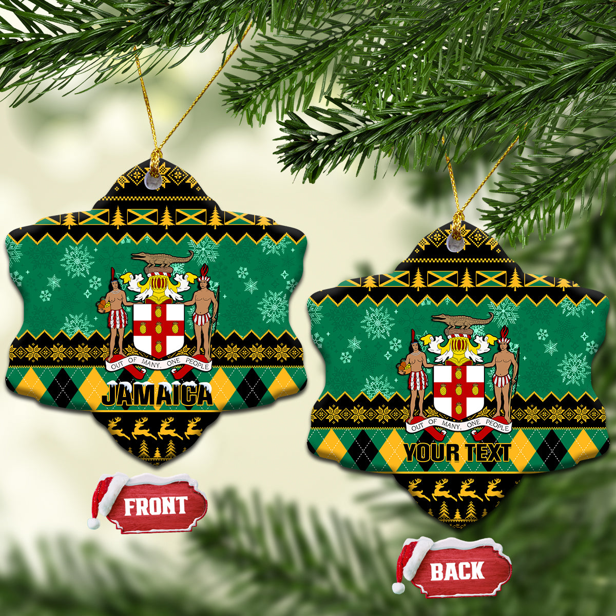 Personalised Jamaica Christmas Ceramic Ornament Jamaican Coat Of Arms Xmas Vibes - Wonder Print Shop