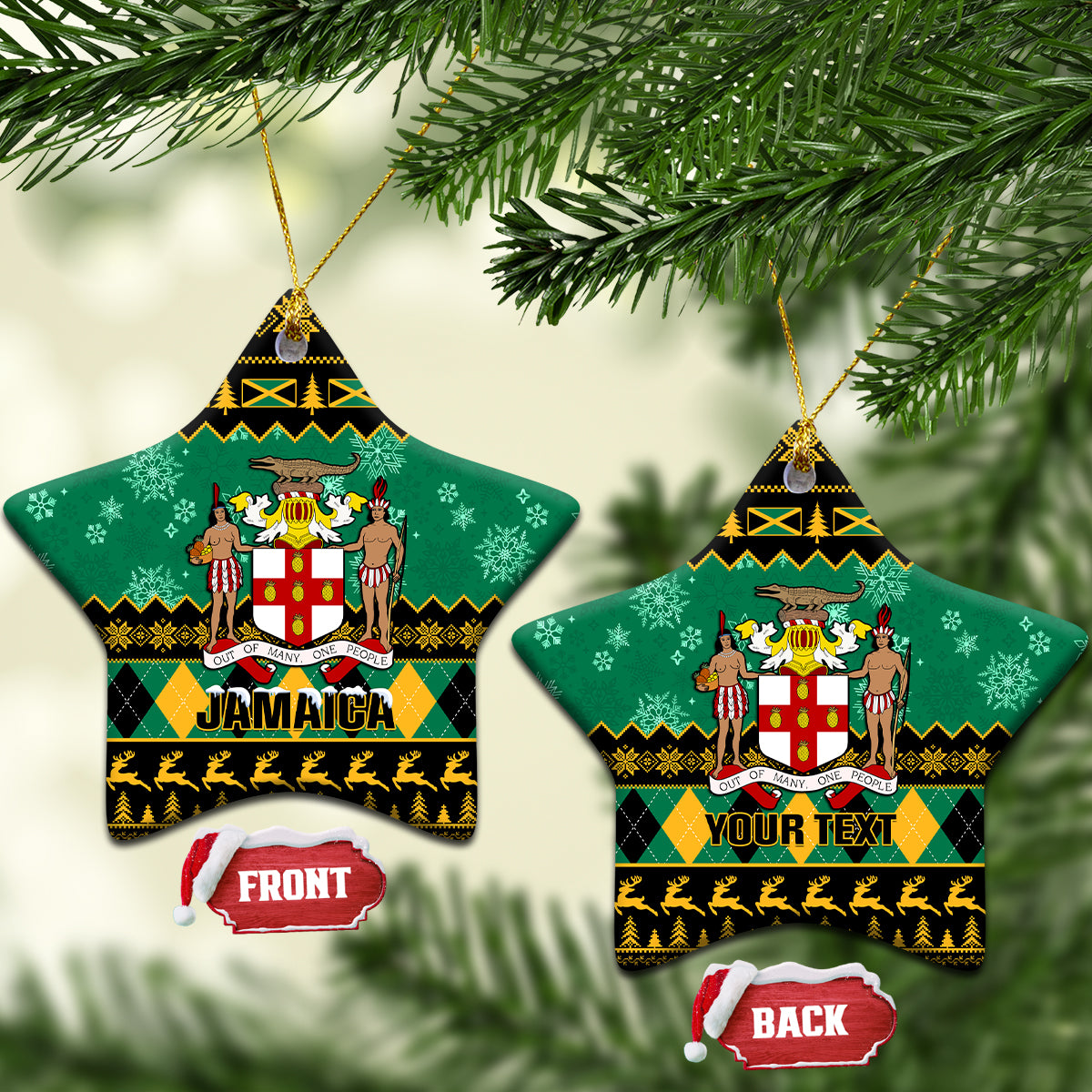 Personalised Jamaica Christmas Ceramic Ornament Jamaican Coat Of Arms Xmas Vibes - Wonder Print Shop