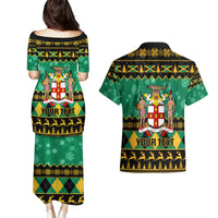 Personalised Jamaica Christmas Couples Matching Puletasi Dress and Hawaiian Shirt Jamaican Coat Of Arms Xmas Vibes - Wonder Print Shop