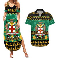 Personalised Jamaica Christmas Couples Matching Summer Maxi Dress and Hawaiian Shirt Jamaican Coat Of Arms Xmas Vibes - Wonder Print Shop