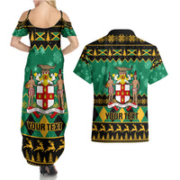 Personalised Jamaica Christmas Couples Matching Summer Maxi Dress and Hawaiian Shirt Jamaican Coat Of Arms Xmas Vibes - Wonder Print Shop