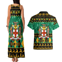 Personalised Jamaica Christmas Couples Matching Tank Maxi Dress and Hawaiian Shirt Jamaican Coat Of Arms Xmas Vibes - Wonder Print Shop