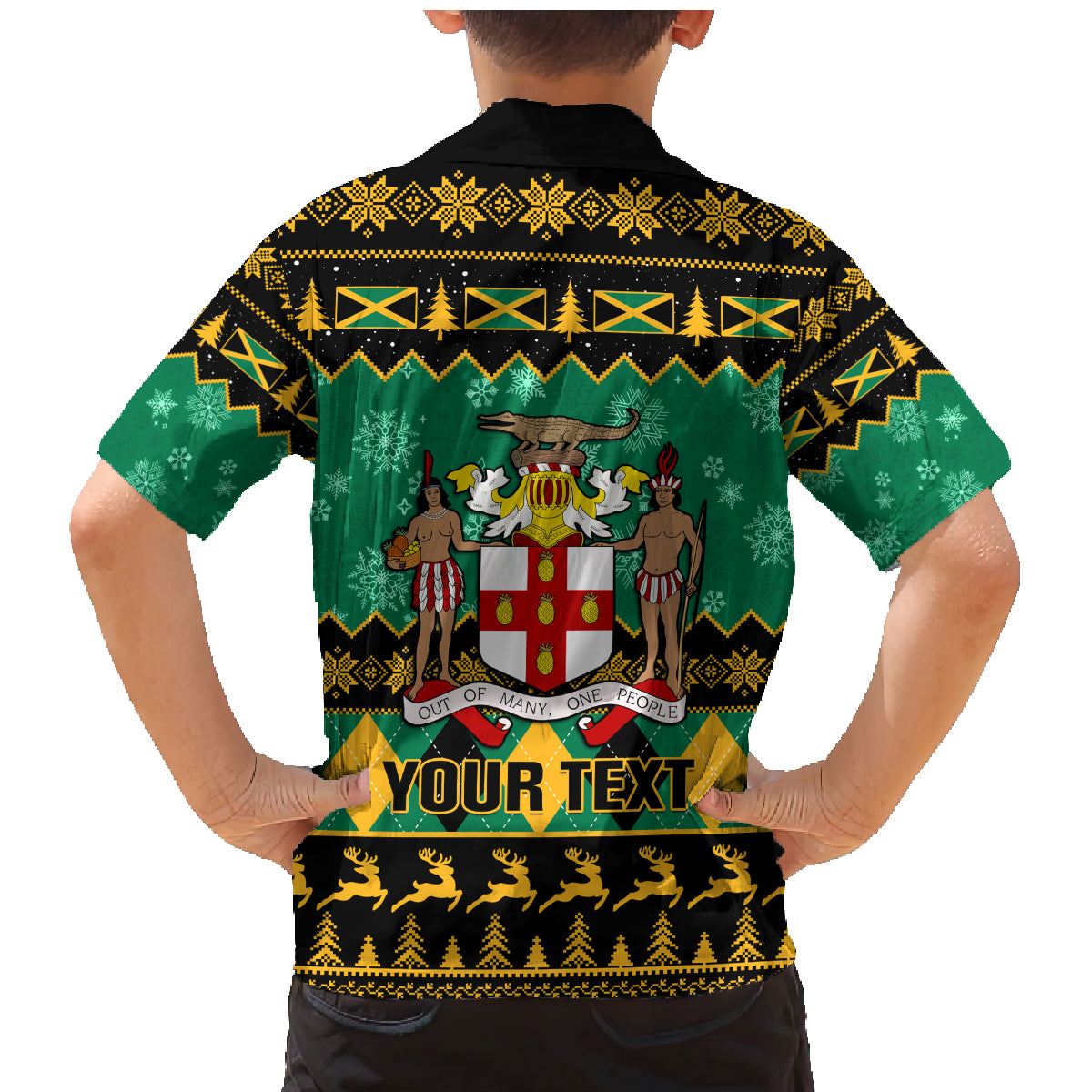 Personalised Jamaica Christmas Family Matching Mermaid Dress and Hawaiian Shirt Jamaican Coat Of Arms Xmas Vibes - Wonder Print Shop
