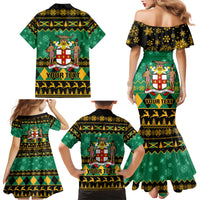 Personalised Jamaica Christmas Family Matching Mermaid Dress and Hawaiian Shirt Jamaican Coat Of Arms Xmas Vibes - Wonder Print Shop