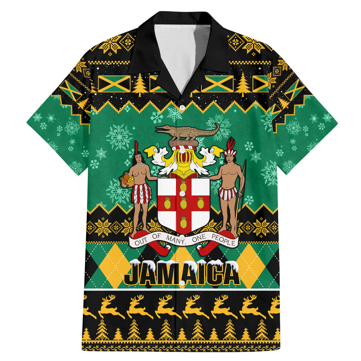 Personalised Jamaica Christmas Family Matching Mermaid Dress and Hawaiian Shirt Jamaican Coat Of Arms Xmas Vibes - Wonder Print Shop