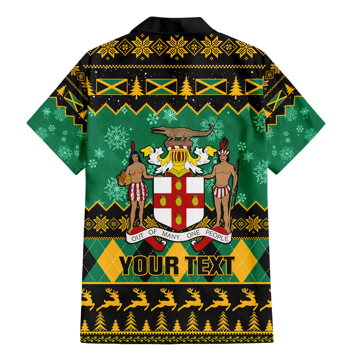 Personalised Jamaica Christmas Family Matching Mermaid Dress and Hawaiian Shirt Jamaican Coat Of Arms Xmas Vibes - Wonder Print Shop