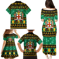 Personalised Jamaica Christmas Family Matching Puletasi Dress and Hawaiian Shirt Jamaican Coat Of Arms Xmas Vibes - Wonder Print Shop