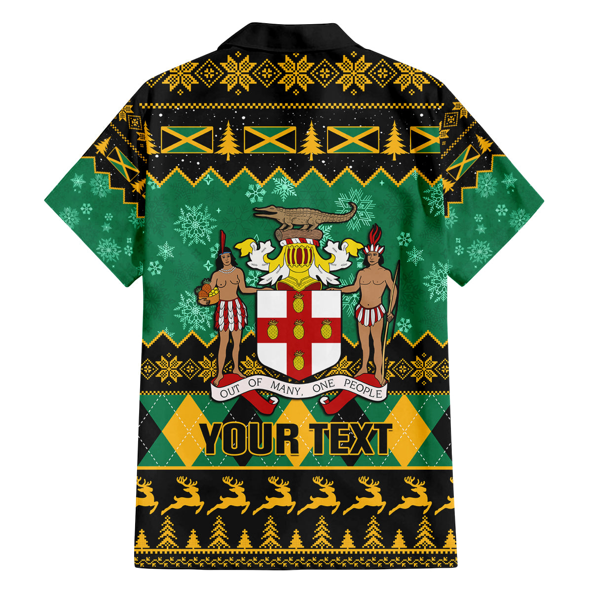Personalised Jamaica Christmas Family Matching Puletasi Dress and Hawaiian Shirt Jamaican Coat Of Arms Xmas Vibes - Wonder Print Shop