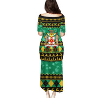 Personalised Jamaica Christmas Family Matching Puletasi Dress and Hawaiian Shirt Jamaican Coat Of Arms Xmas Vibes - Wonder Print Shop