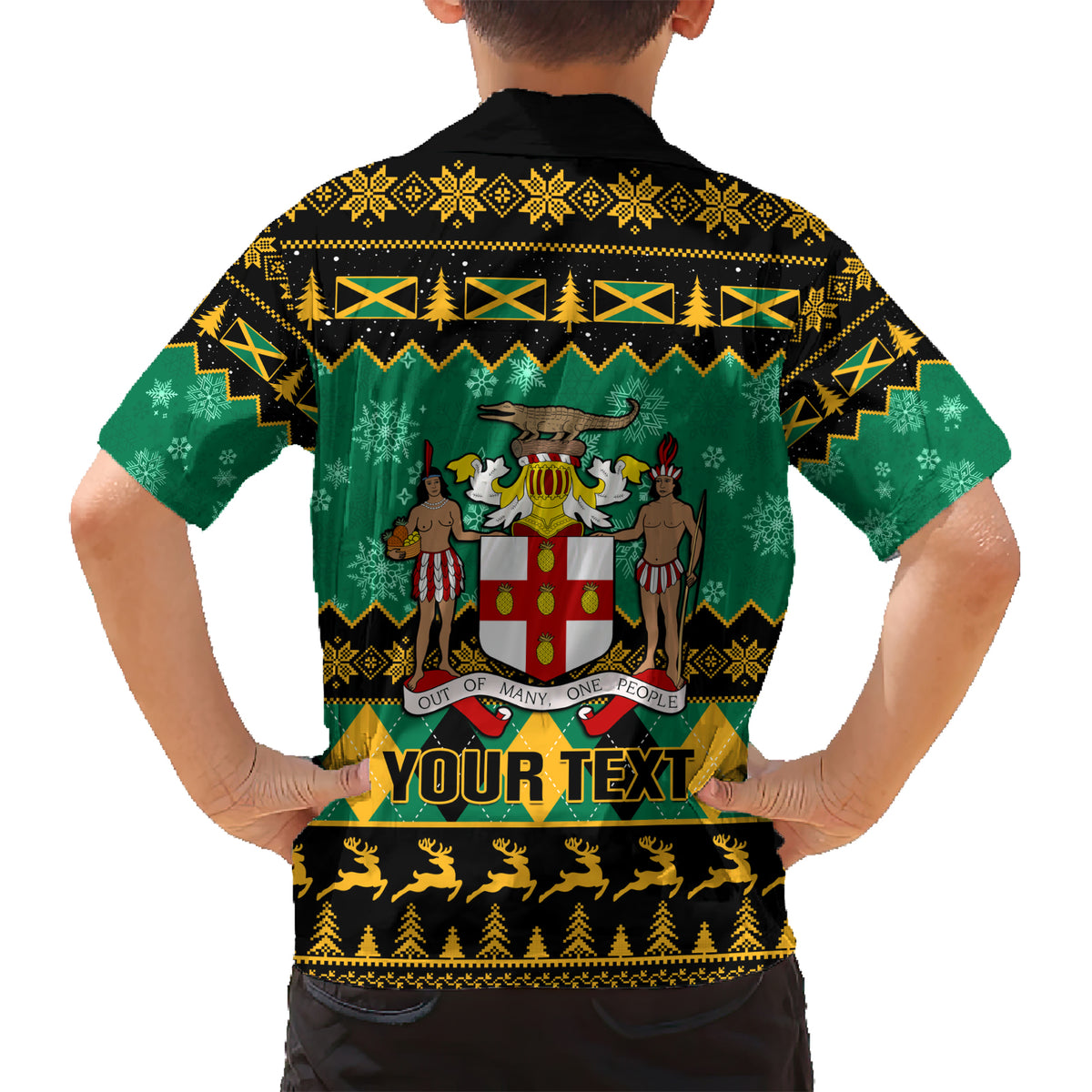 Personalised Jamaica Christmas Family Matching Short Sleeve Bodycon Dress and Hawaiian Shirt Jamaican Coat Of Arms Xmas Vibes - Wonder Print Shop