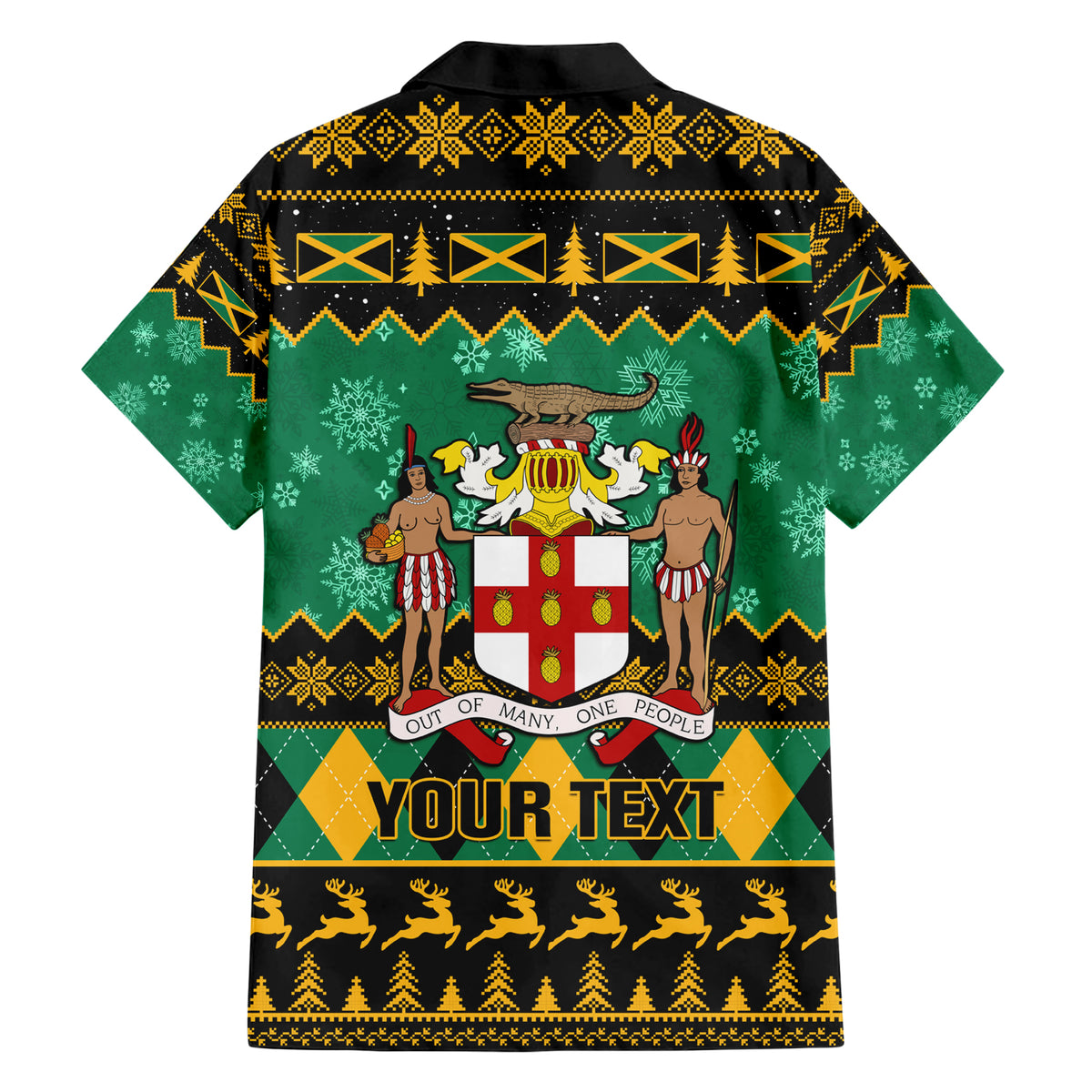 Personalised Jamaica Christmas Family Matching Short Sleeve Bodycon Dress and Hawaiian Shirt Jamaican Coat Of Arms Xmas Vibes - Wonder Print Shop