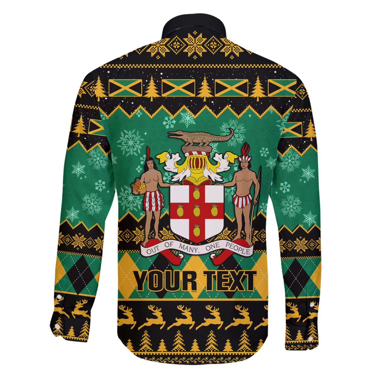 Personalised Jamaica Christmas Family Matching Short Sleeve Bodycon Dress and Hawaiian Shirt Jamaican Coat Of Arms Xmas Vibes - Wonder Print Shop