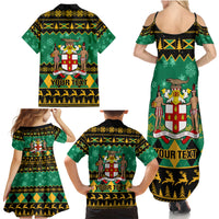 Personalised Jamaica Christmas Family Matching Summer Maxi Dress and Hawaiian Shirt Jamaican Coat Of Arms Xmas Vibes - Wonder Print Shop
