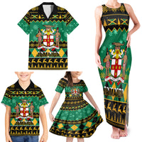 Personalised Jamaica Christmas Family Matching Tank Maxi Dress and Hawaiian Shirt Jamaican Coat Of Arms Xmas Vibes - Wonder Print Shop