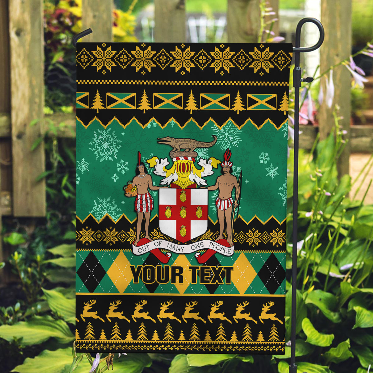 Personalised Jamaica Christmas Garden Flag Jamaican Coat Of Arms Xmas Vibes - Wonder Print Shop