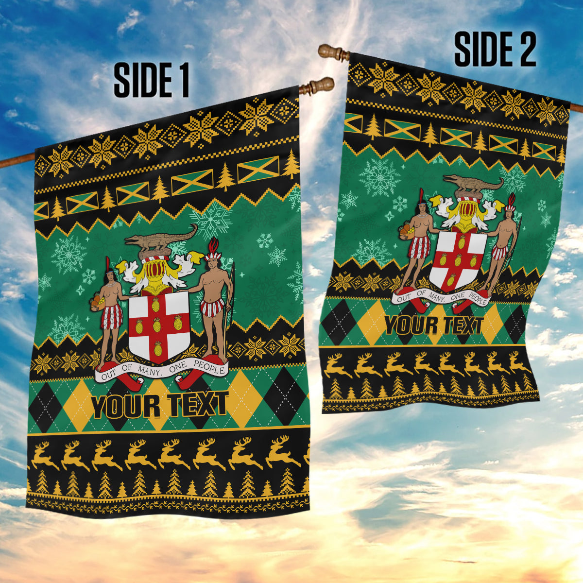 Personalised Jamaica Christmas Garden Flag Jamaican Coat Of Arms Xmas Vibes - Wonder Print Shop