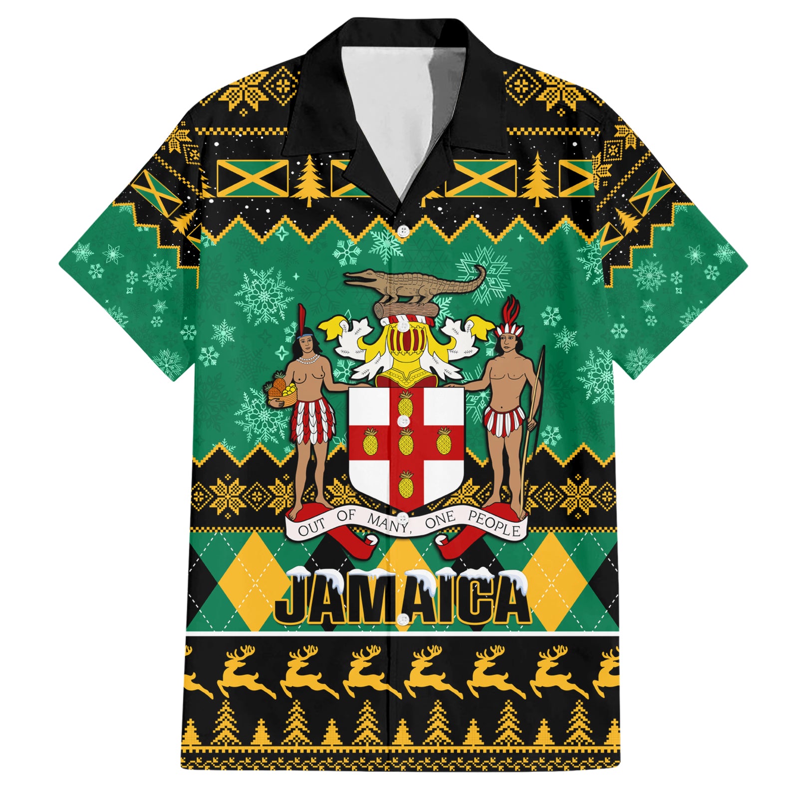 Personalised Jamaica Christmas Hawaiian Shirt Jamaican Coat Of Arms Xmas Vibes - Wonder Print Shop