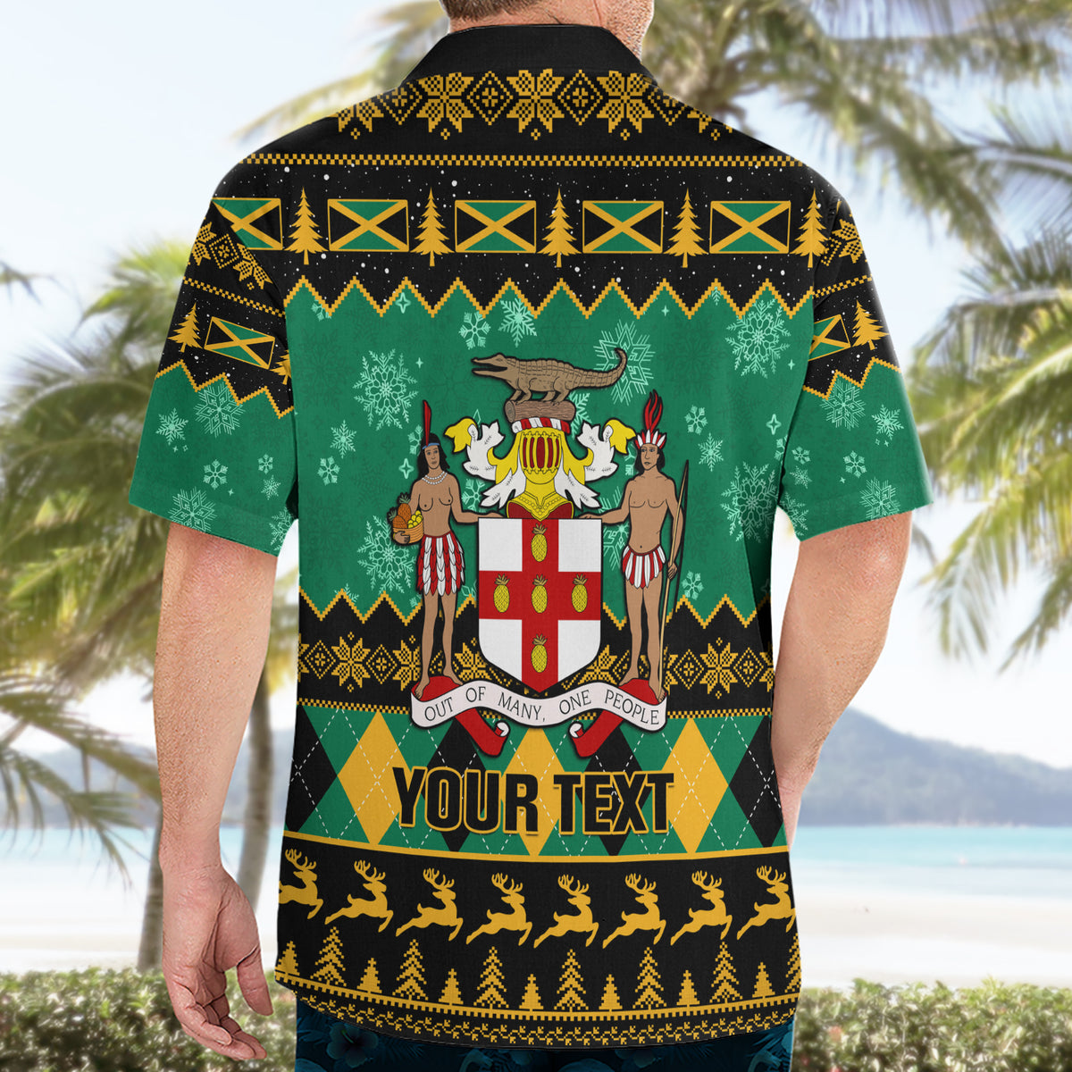 Personalised Jamaica Christmas Hawaiian Shirt Jamaican Coat Of Arms Xmas Vibes - Wonder Print Shop