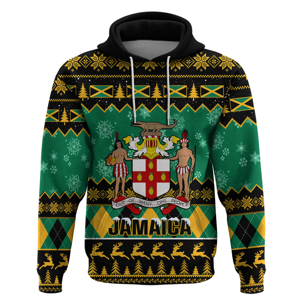 Personalised Jamaica Christmas Hoodie Jamaican Coat Of Arms Xmas Vibes - Wonder Print Shop