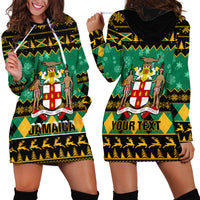 Personalised Jamaica Christmas Hoodie Dress Jamaican Coat Of Arms Xmas Vibes - Wonder Print Shop