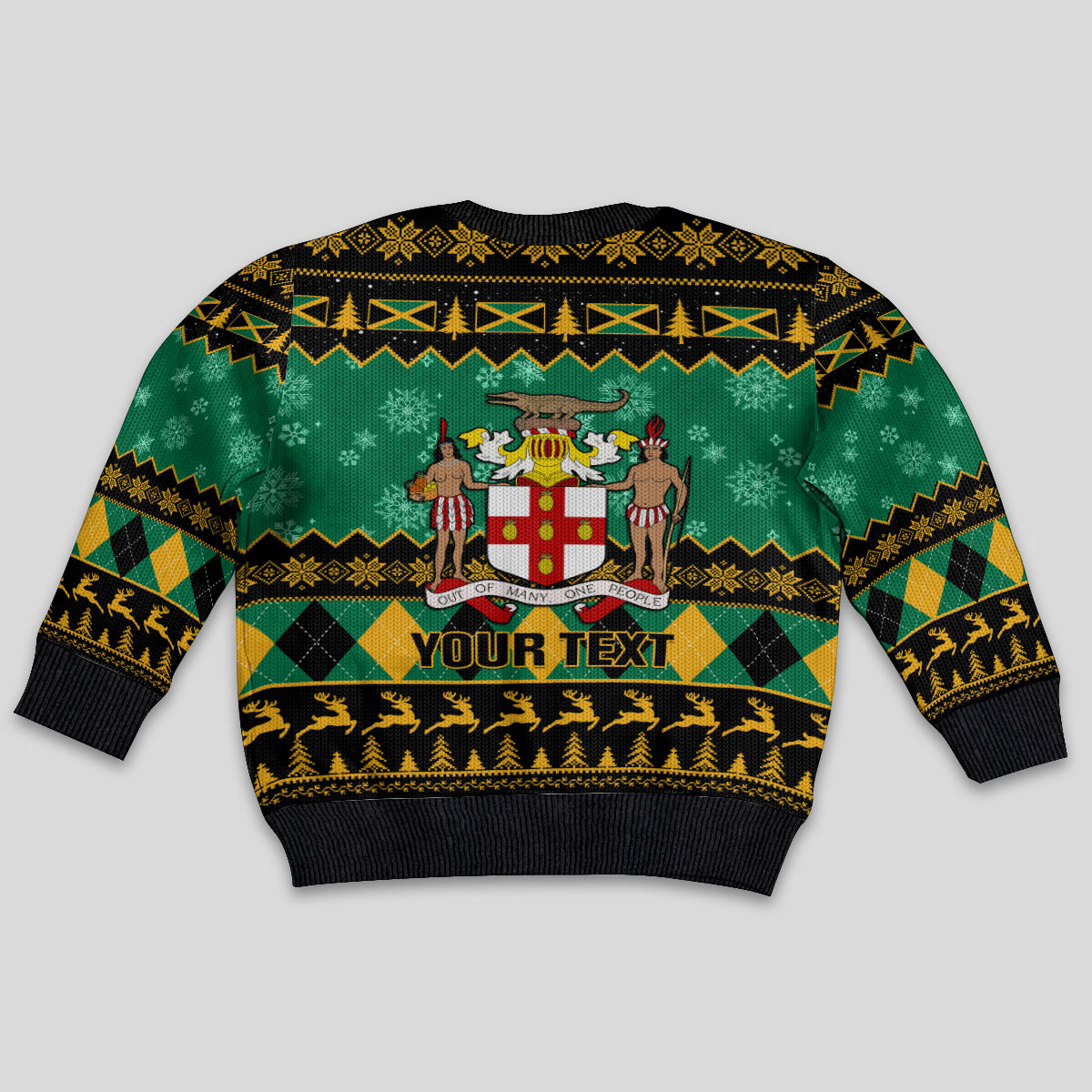 Personalised Jamaica Christmas Kid Ugly Christmas Sweater Jamaican Coat Of Arms Xmas Vibes - Wonder Print Shop