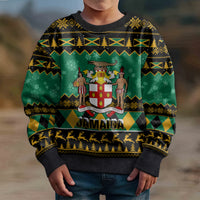 Personalised Jamaica Christmas Kid Ugly Christmas Sweater Jamaican Coat Of Arms Xmas Vibes - Wonder Print Shop