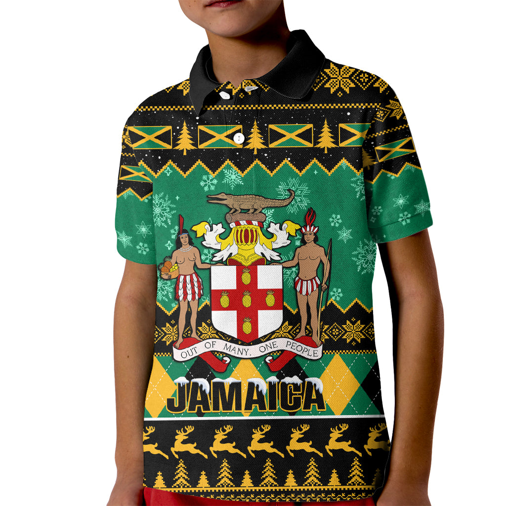Personalised Jamaica Christmas Kid Polo Shirt Jamaican Coat Of Arms Xmas Vibes - Wonder Print Shop