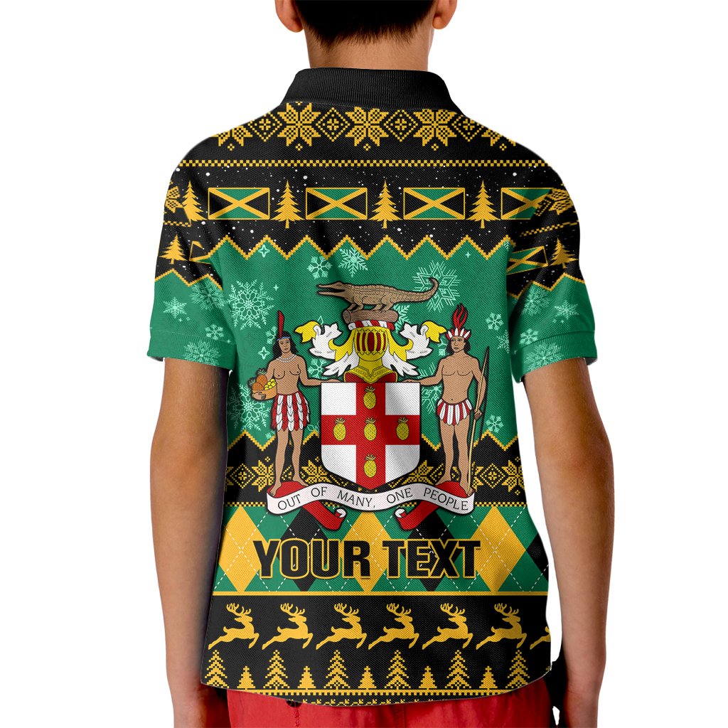 Personalised Jamaica Christmas Kid Polo Shirt Jamaican Coat Of Arms Xmas Vibes - Wonder Print Shop
