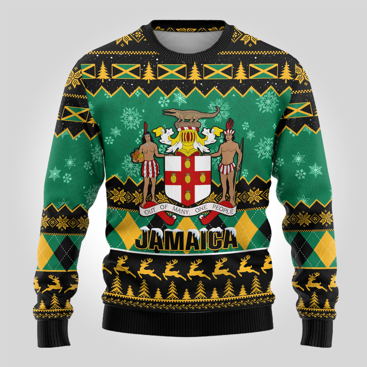 Personalised Jamaica Christmas Ugly Christmas Sweater Jamaican Coat Of Arms Xmas Vibes - Wonder Print Shop