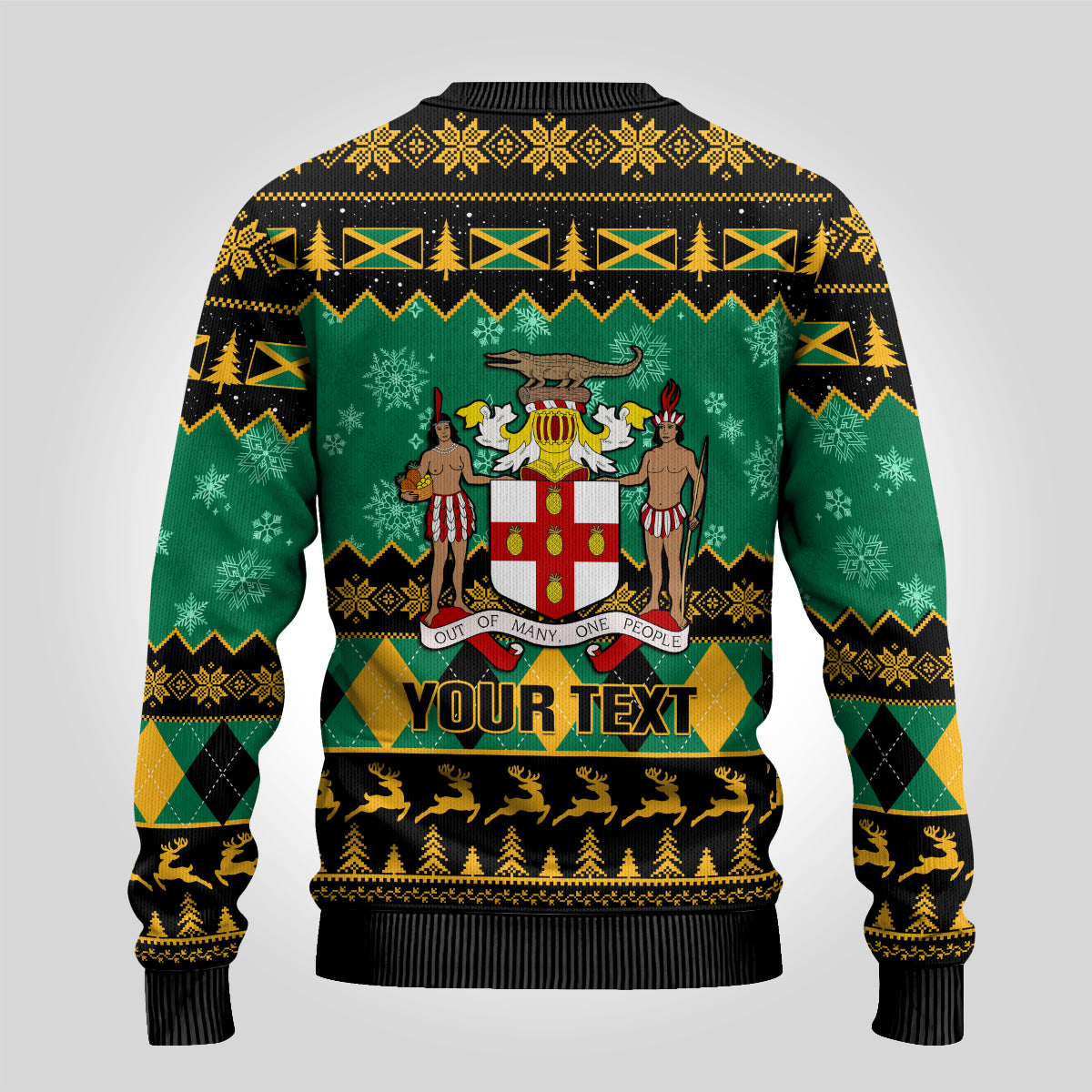 Personalised Jamaica Christmas Ugly Christmas Sweater Jamaican Coat Of Arms Xmas Vibes - Wonder Print Shop