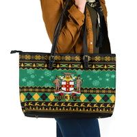 Personalised Jamaica Christmas Leather Tote Bag Jamaican Coat Of Arms Xmas Vibes - Wonder Print Shop