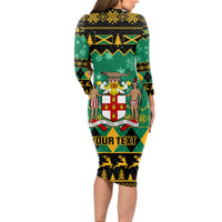 Personalised Jamaica Christmas Long Sleeve Bodycon Dress Jamaican Coat Of Arms Xmas Vibes - Wonder Print Shop