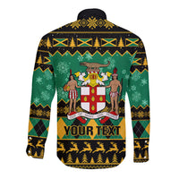 Personalised Jamaica Christmas Long Sleeve Button Shirt Jamaican Coat Of Arms Xmas Vibes - Wonder Print Shop