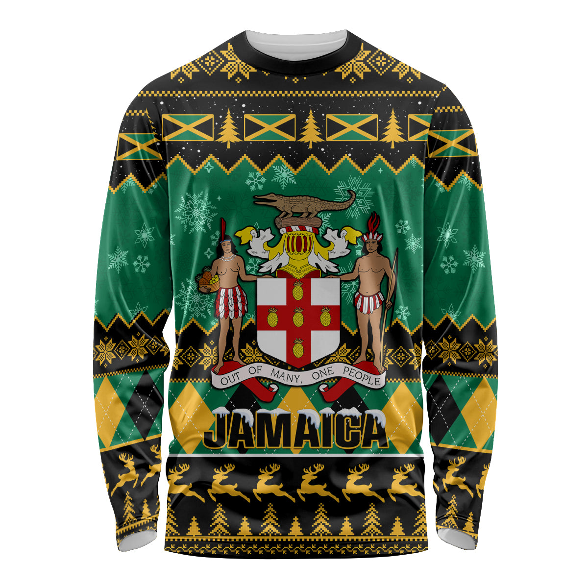 Personalised Jamaica Christmas Long Sleeve Shirt Jamaican Coat Of Arms Xmas Vibes - Wonder Print Shop