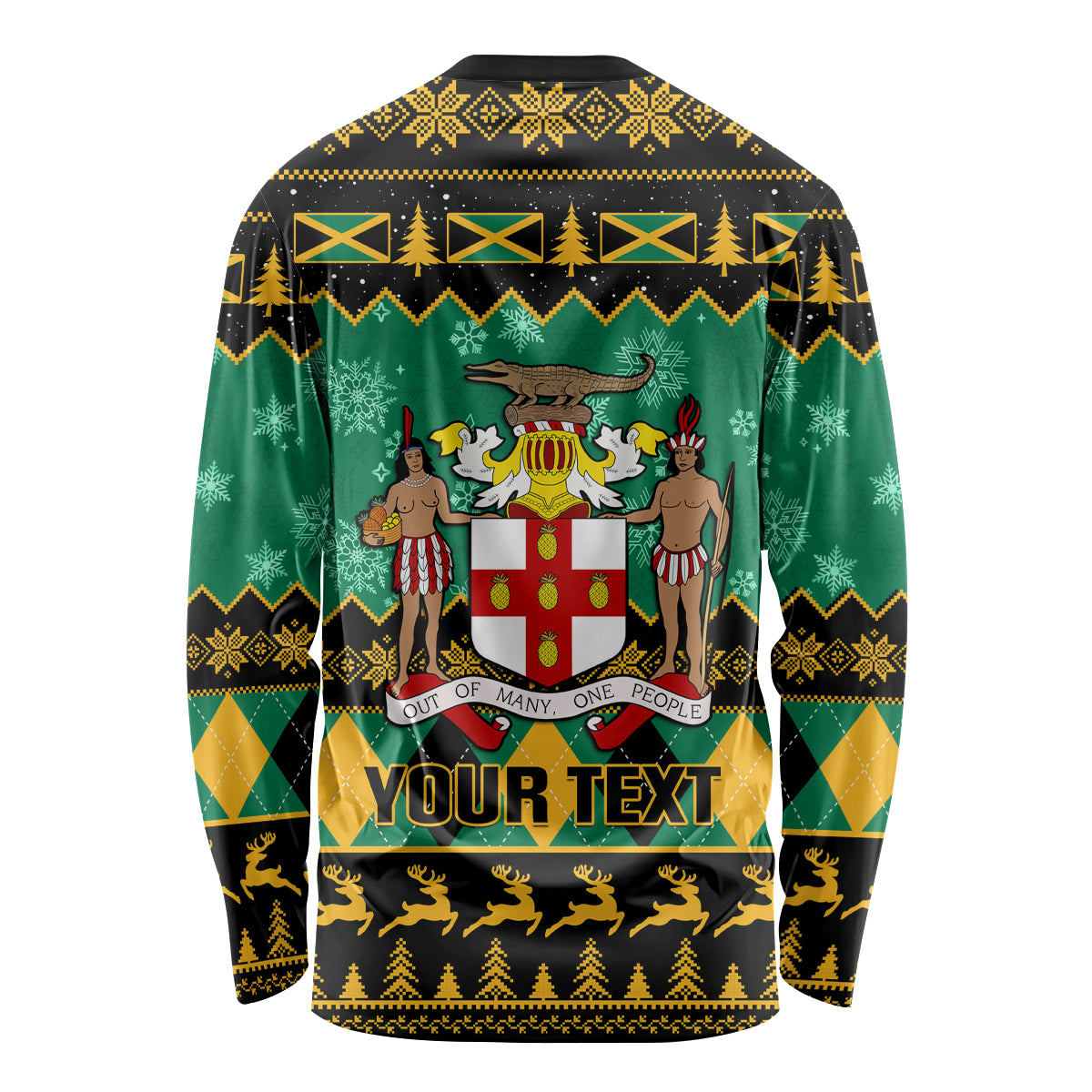 Personalised Jamaica Christmas Long Sleeve Shirt Jamaican Coat Of Arms Xmas Vibes - Wonder Print Shop