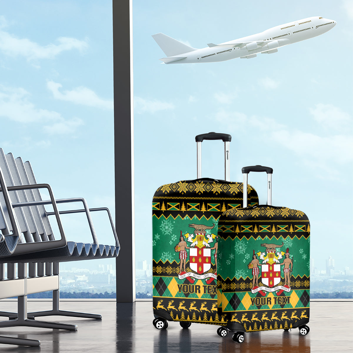 Personalised Jamaica Christmas Luggage Cover Jamaican Coat Of Arms Xmas Vibes - Wonder Print Shop