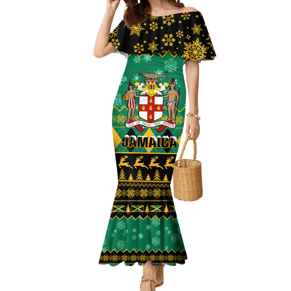 Personalised Jamaica Christmas Mermaid Dress Jamaican Coat Of Arms Xmas Vibes - Wonder Print Shop