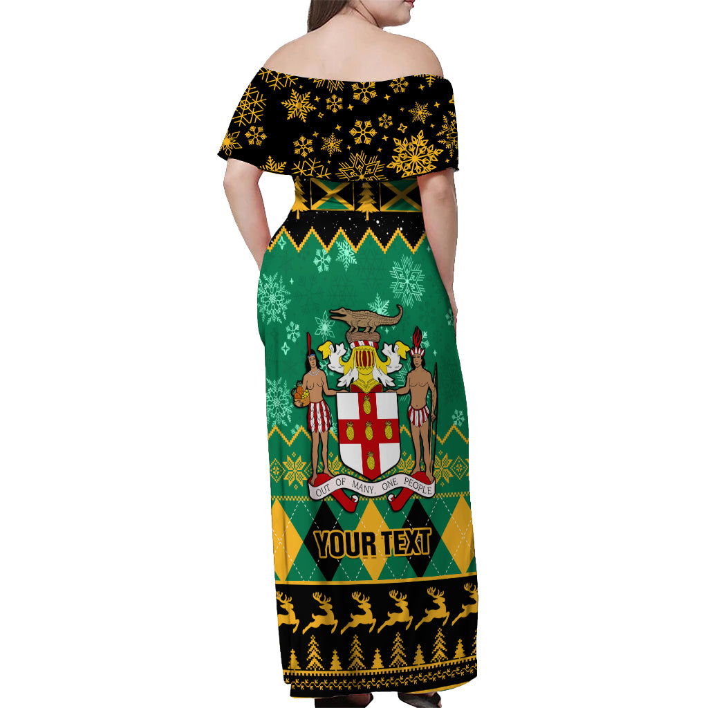 Personalised Jamaica Christmas Off Shoulder Maxi Dress Jamaican Coat Of Arms Xmas Vibes - Wonder Print Shop