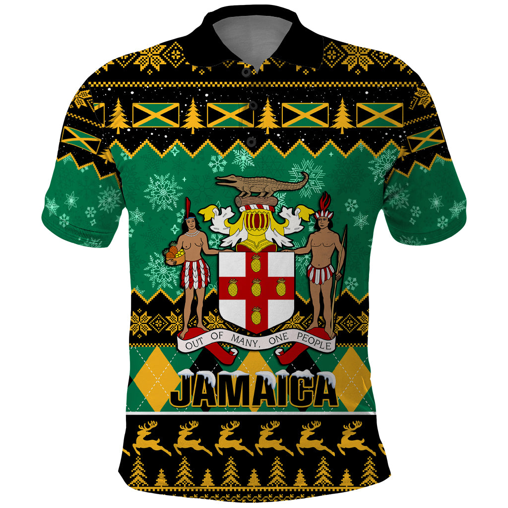 Personalised Jamaica Christmas Polo Shirt Jamaican Coat Of Arms Xmas Vibes - Wonder Print Shop