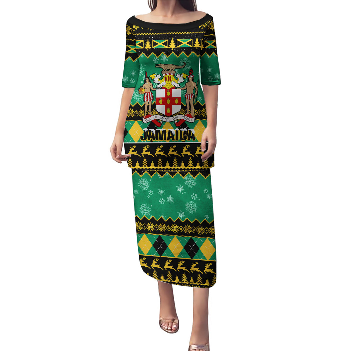 Personalised Jamaica Christmas Puletasi Jamaican Coat Of Arms Xmas Vibes - Wonder Print Shop