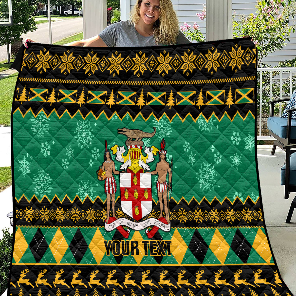 Personalised Jamaica Christmas Quilt Jamaican Coat Of Arms Xmas Vibes - Wonder Print Shop