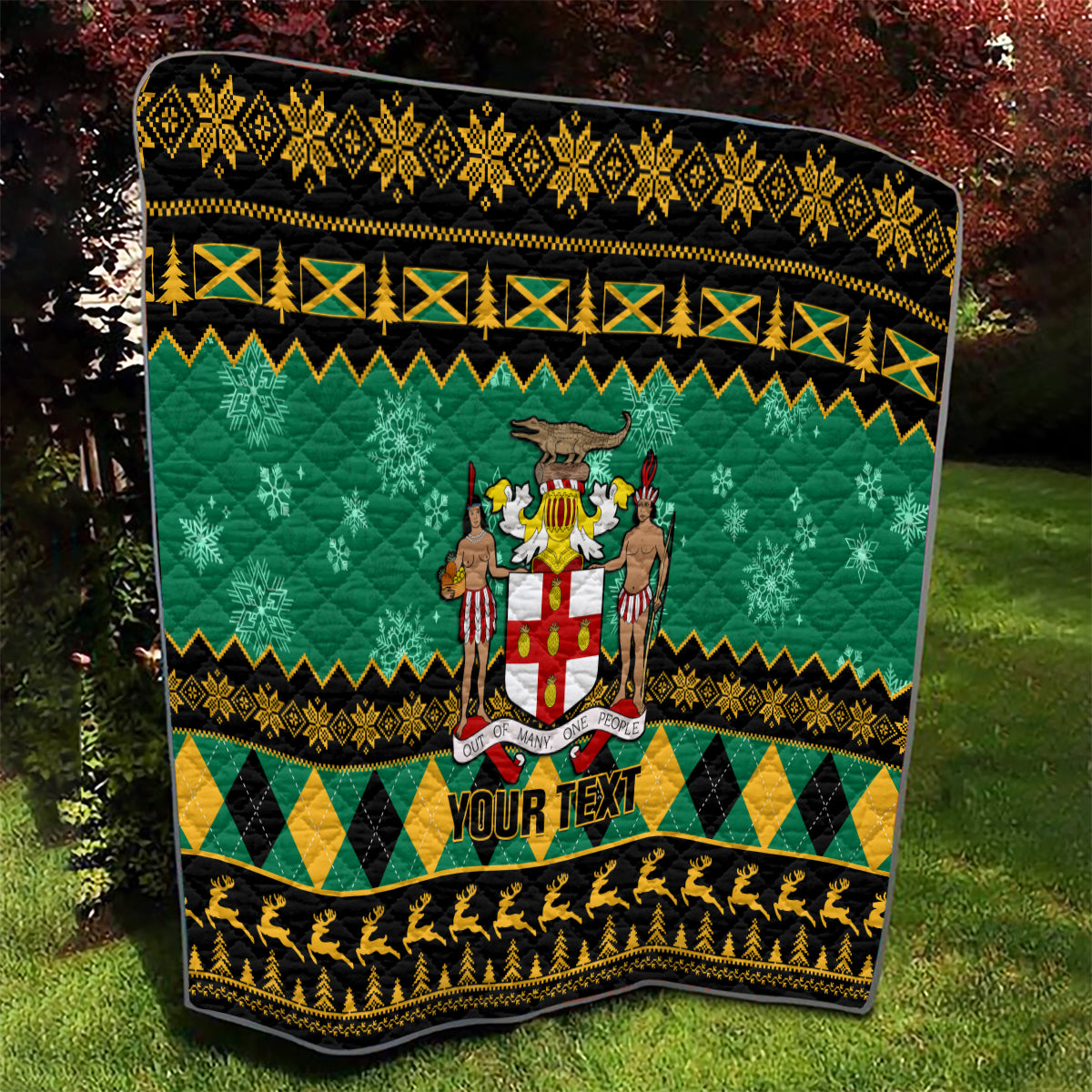 Personalised Jamaica Christmas Quilt Jamaican Coat Of Arms Xmas Vibes - Wonder Print Shop