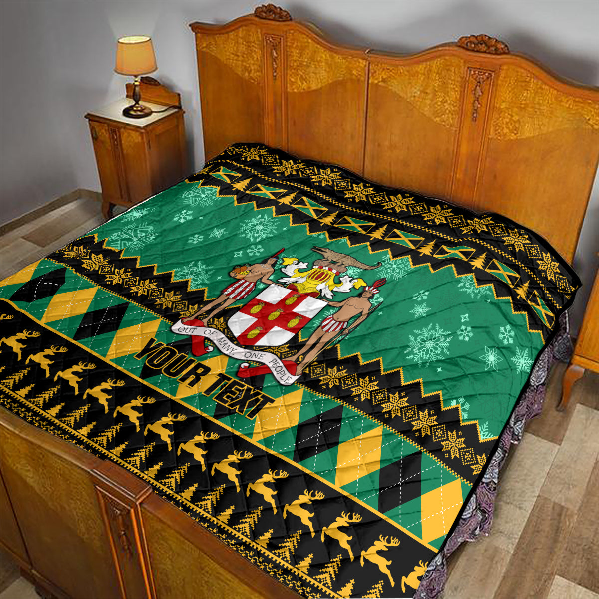 Personalised Jamaica Christmas Quilt Jamaican Coat Of Arms Xmas Vibes - Wonder Print Shop