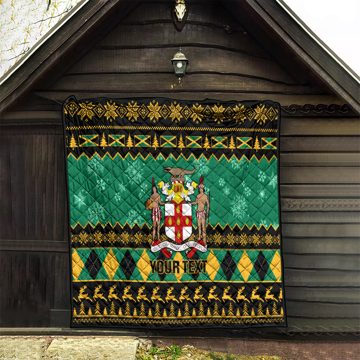 Personalised Jamaica Christmas Quilt Jamaican Coat Of Arms Xmas Vibes - Wonder Print Shop