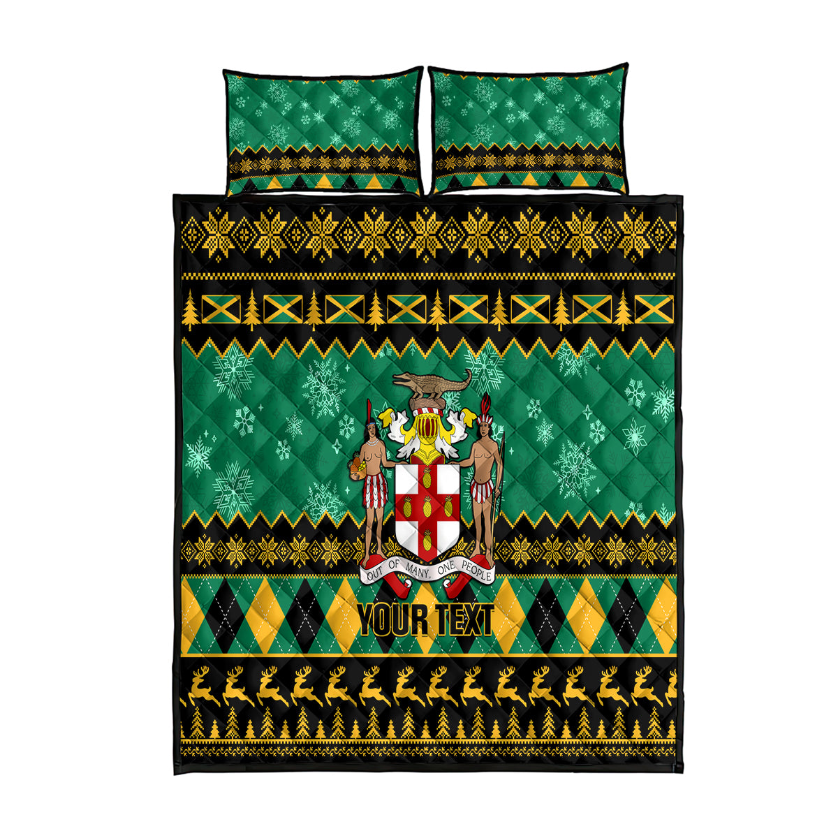 Personalised Jamaica Christmas Quilt Bed Set Jamaican Coat Of Arms Xmas Vibes - Wonder Print Shop