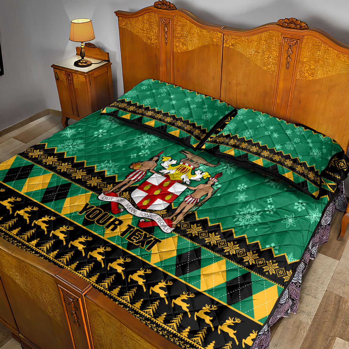 Personalised Jamaica Christmas Quilt Bed Set Jamaican Coat Of Arms Xmas Vibes - Wonder Print Shop