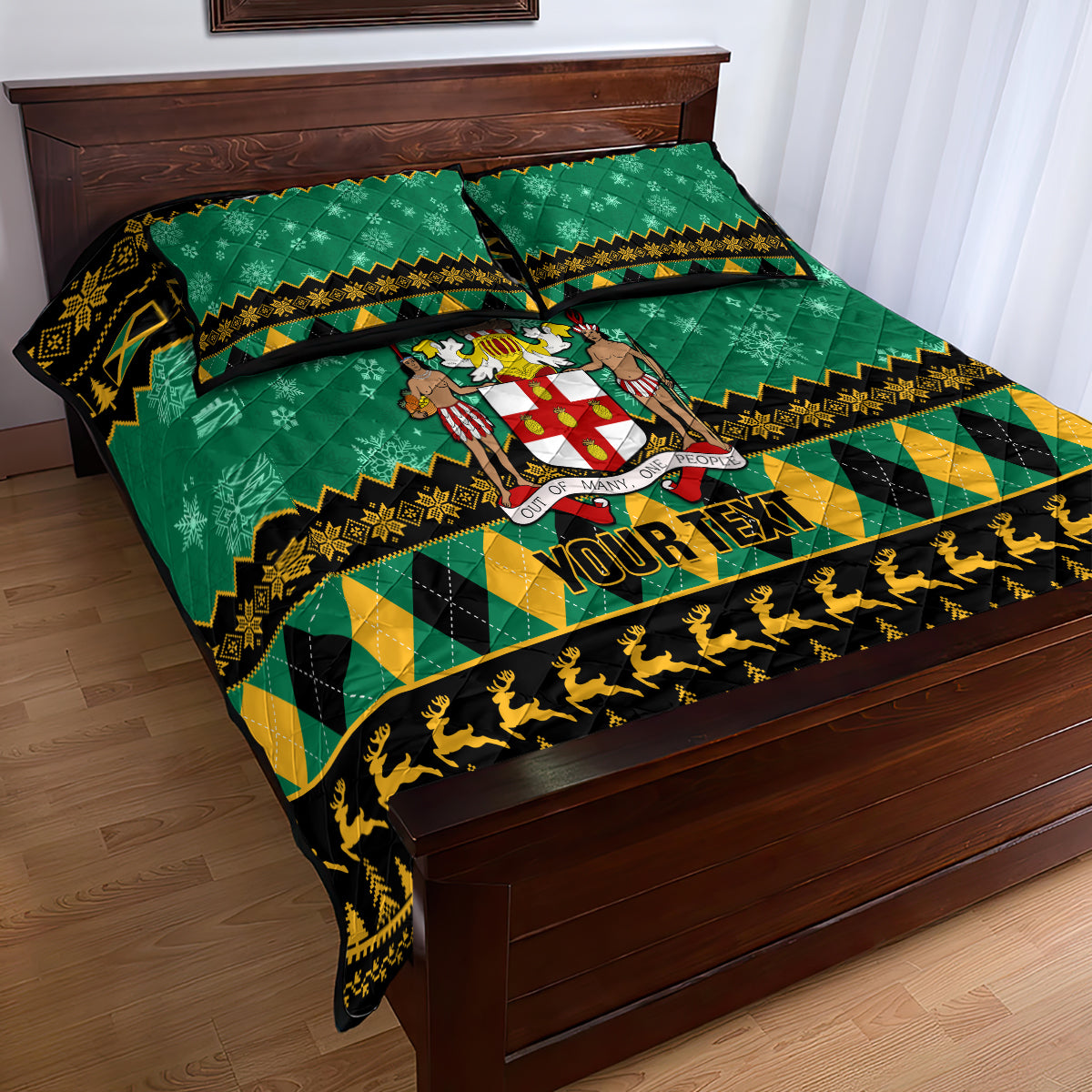 Personalised Jamaica Christmas Quilt Bed Set Jamaican Coat Of Arms Xmas Vibes - Wonder Print Shop