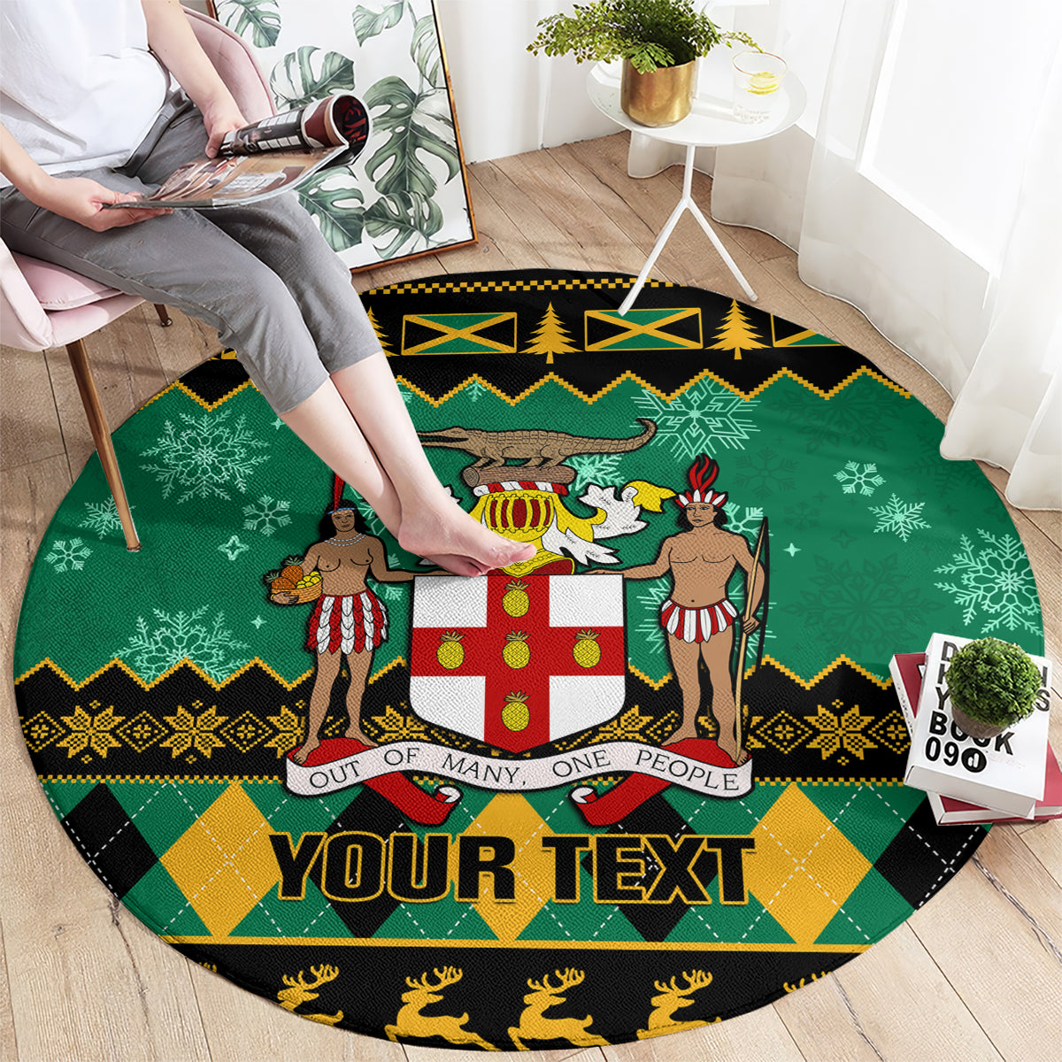 personalised-jamaica-christmas-round-carpet-jamaican-coat-of-arms-xmas-vibes