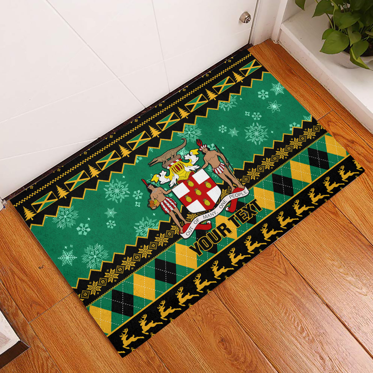 Personalised Jamaica Christmas Rubber Doormat Jamaican Coat Of Arms Xmas Vibes - Wonder Print Shop